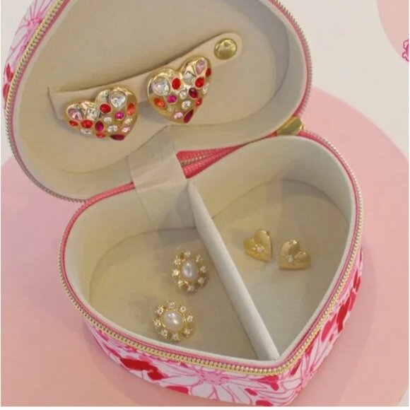 NWT Lilly Pulitzer Pink and Red Heart Jewelry Case - Coconut Dear Heart - Picture 5 of 17